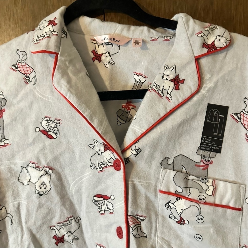 La Vie en Rose Christmas Dogs Winter Snow Gray Pajama Set Cotton Fleece Sz S - Picture 7 of 16